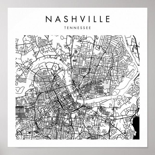 Poster Mapa mínimo das ruas modernas de Nashville Tenness (Frente)