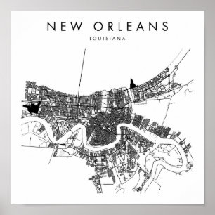 Poster Mapa Mínimo das Ruas Modernas de Nova Orleans Loui