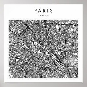 Poster Mapa mínimo das ruas modernas de Paris França