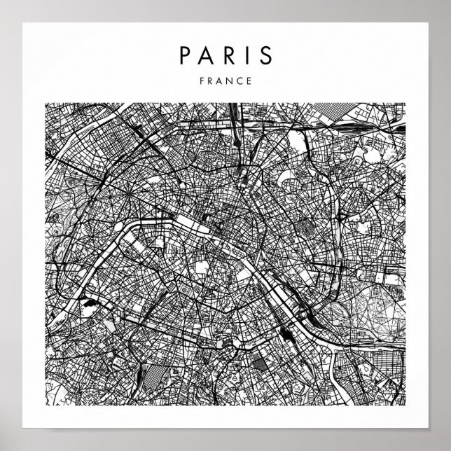 Poster Mapa mínimo das ruas modernas de Paris França (Frente)