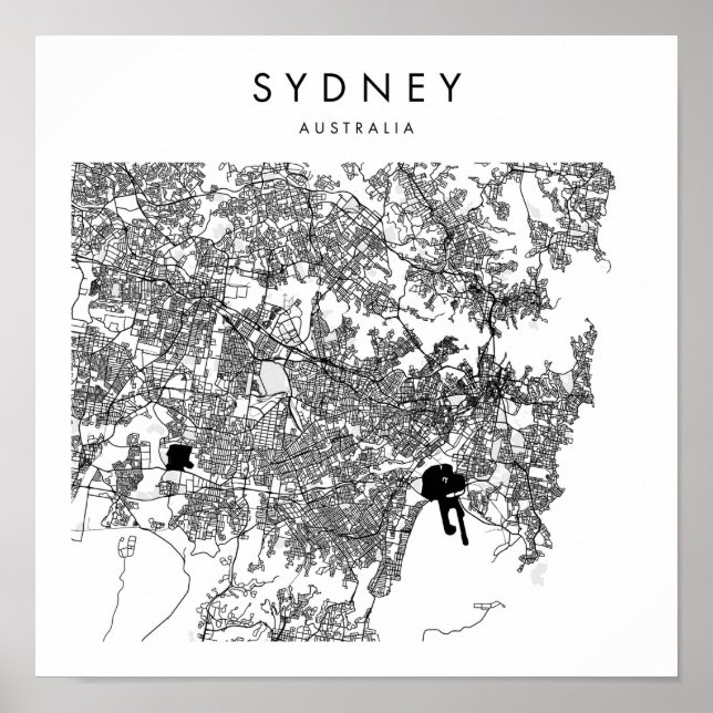 Poster Mapa mínimo das ruas modernas de Sydney, Austrália (Frente)