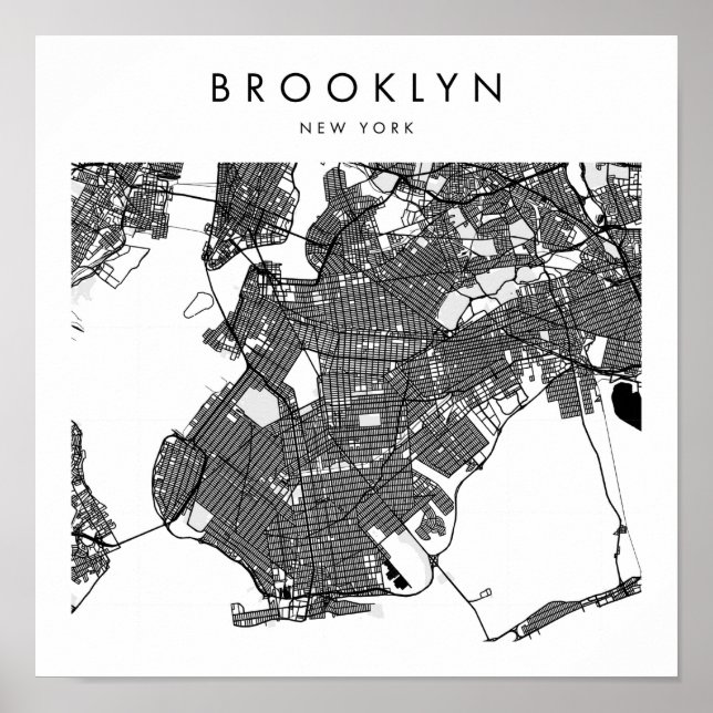 Poster Mapa Mínimo das Ruas Modernas do Brooklyn Nova Ior (Frente)