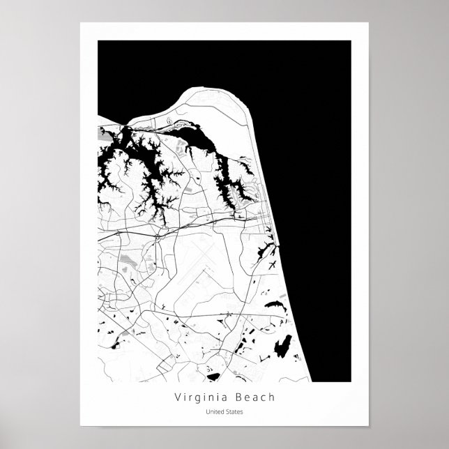 Poster Mapa Mínimo de Abstrato Simples da Virginia Beach (Frente)