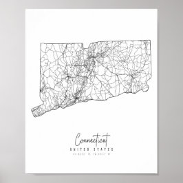 Poster Mapa Mínimo de Ruas do Connecticut