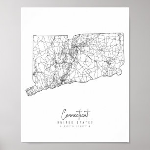 Poster Mapa Mínimo de Ruas do Connecticut