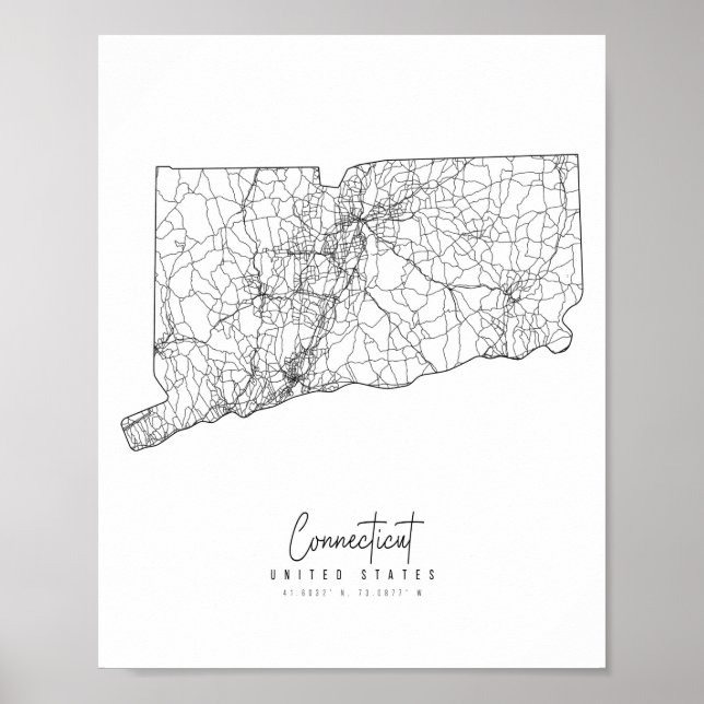 Poster Mapa Mínimo de Ruas do Connecticut (Frente)
