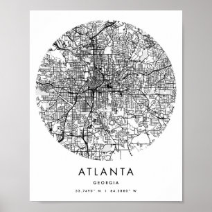 Poster Mapa Mínimo do Círculo Moderno de Atlanta Georgia