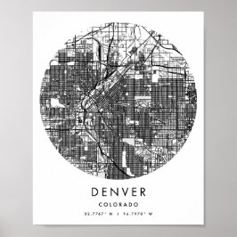 Poster Mapa Mínimo do Círculo Moderno de Denver Colorado