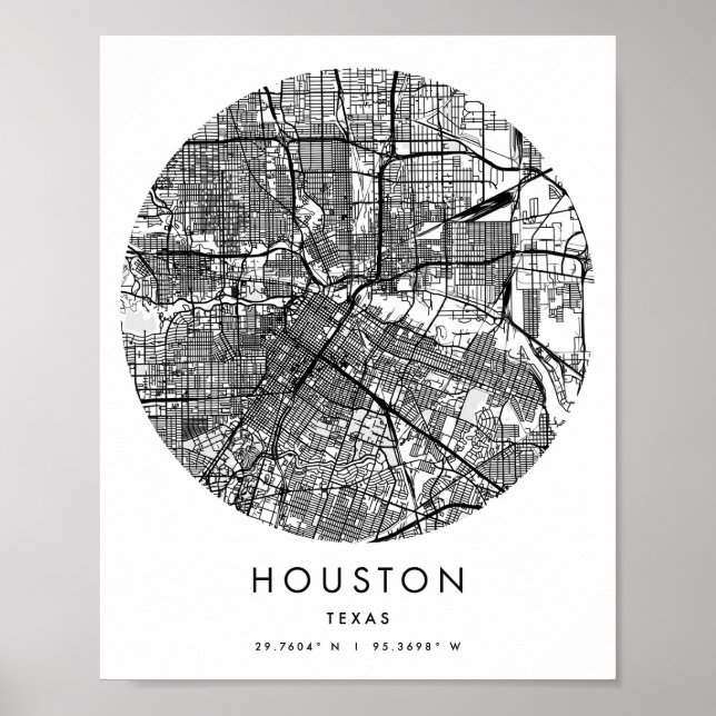 Poster Mapa Mínimo do Círculo Moderno de Houston Texas (Frente)