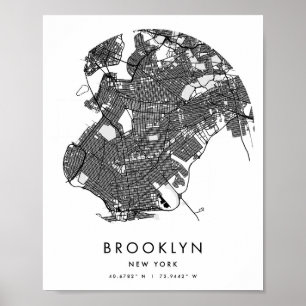 Poster Mapa Mínimo do Círculo Moderno do Brooklyn Nova Io