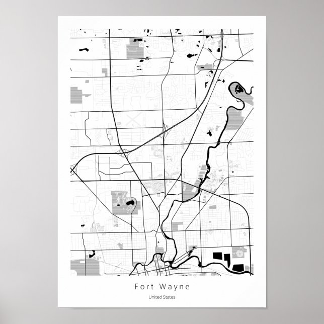 Poster Mapa Mínimo Simples Fort Wayne Indiana (Frente)