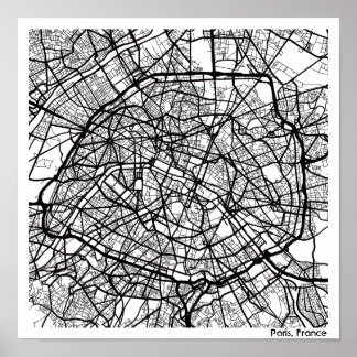 Poster Mapa moderno da cidade de Paris abstrato minimalis