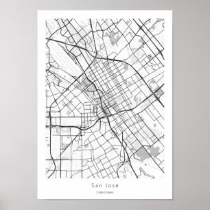 Poster Mapa Moderno da Cidade Mínima de San Jose Califor