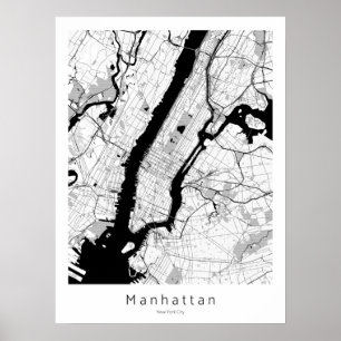 Poster Mapa Monocromático Moderno de Manhattan Nova Iorq