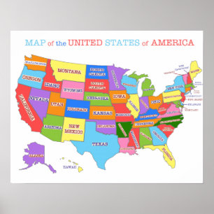 Poster Mapa Multi-Colorido dos Estados Unidos