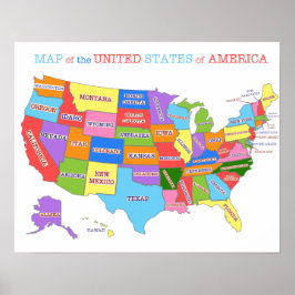 Poster Mapa Multicolorido Dos Estados Unidos
