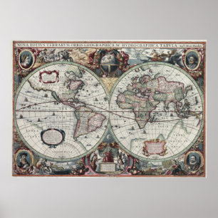 Pôster Mapa Mundial 1630