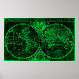 Poster Mapa Mundial (1691) Preto e Verde