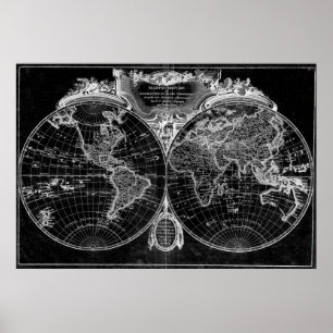 Poster Mapa mundial (1775) preto e branco