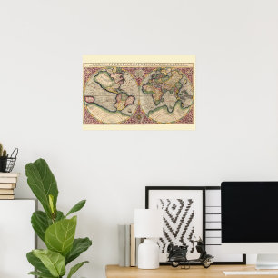 Poster Mapa Mundial Antigo 1609