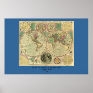 Poster Mapa mundial antigo de Carington Bowles, cerca de 