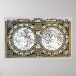 Pôster Mapa mundial antigo de Claude Auguste Berey, 1688