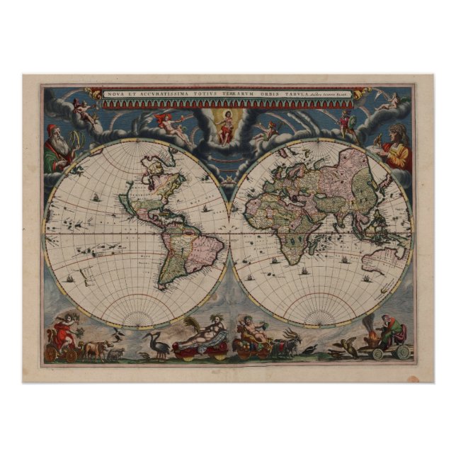 Pôster Mapa Mundial Antiquado: Arte Cartográfica Históric (Frente)
