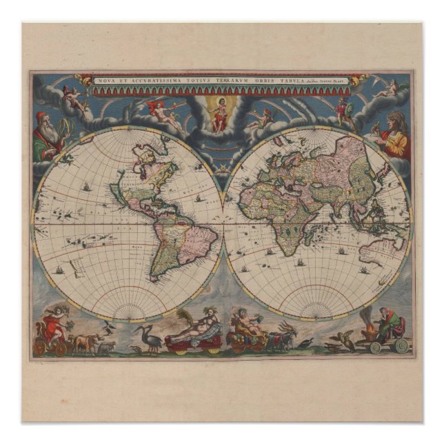 Pôster Mapa Mundial Antiquado: Arte Cartográfica Históric (Frente)