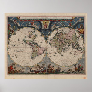 Poster Mapa Mundial Antiquado: Arte Cartográfica Históric