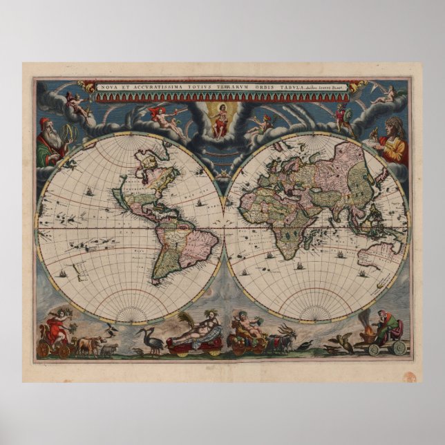 Poster Mapa Mundial Antiquado: Arte Cartográfica Históric (Frente)