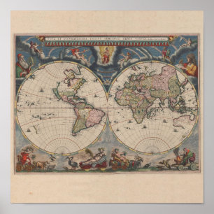 Pôster Mapa Mundial Antiquado: Arte Cartográfica Históric