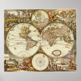 Poster Mapa Mundial Antiquado, c. 1680. Por Frederick de 