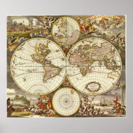 Pôster Mapa Mundial Antiquado, c. 1680. Por Frederick de 