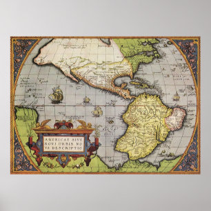 Poster Mapa Mundial Antiquado das Américas, 1570