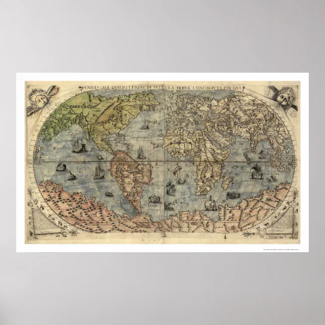 Pôster Mapa Mundial Antiquado De Paolo Forlani, 1565 | Zazzle Brasil