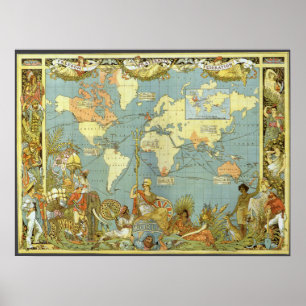 Poster Mapa Mundial Antiquado do Império Britânico, 1886