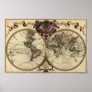 Pôster Mapa Mundial Antiquado por Guillaume de L'Isle, 17