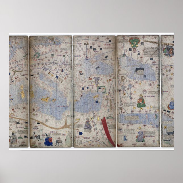 Poster Mapa Mundial Atlas Catalão séc. XIV Abraham Cresqu (Frente)