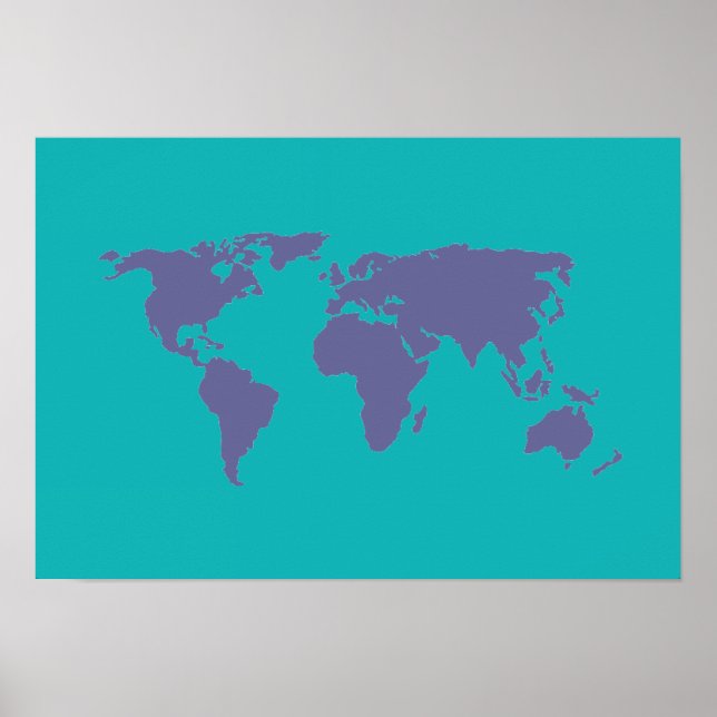 Pôster mapa mundial azul (Frente)