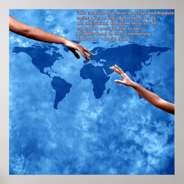 Poster Mapa mundial azul com texto do Dalai Lama (Frente)