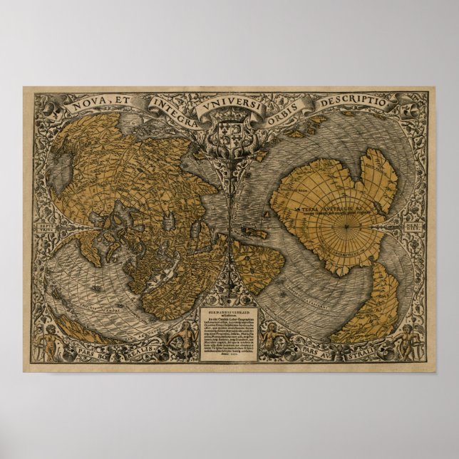 Poster Mapa Mundial Clássico 1531 Antiquado por Oronce Fi (Frente)