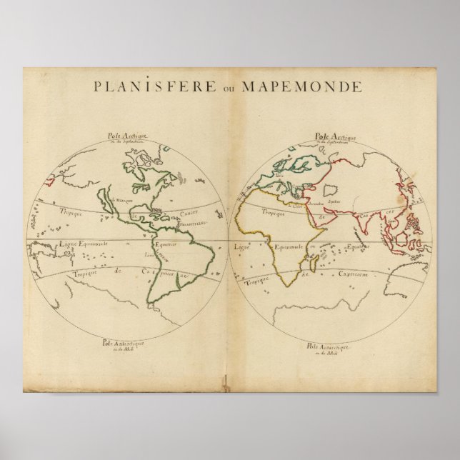 Pôster Mapa Mundial com Trópicos (Frente)