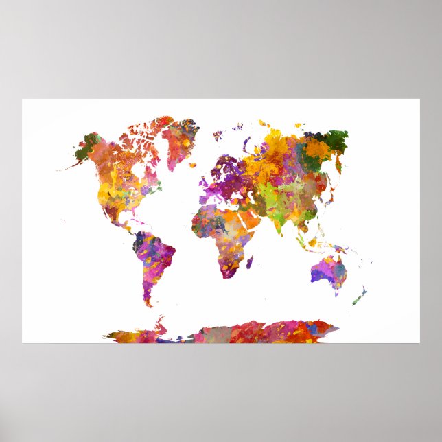 Poster Mapa mundial da aquarela (Frente)