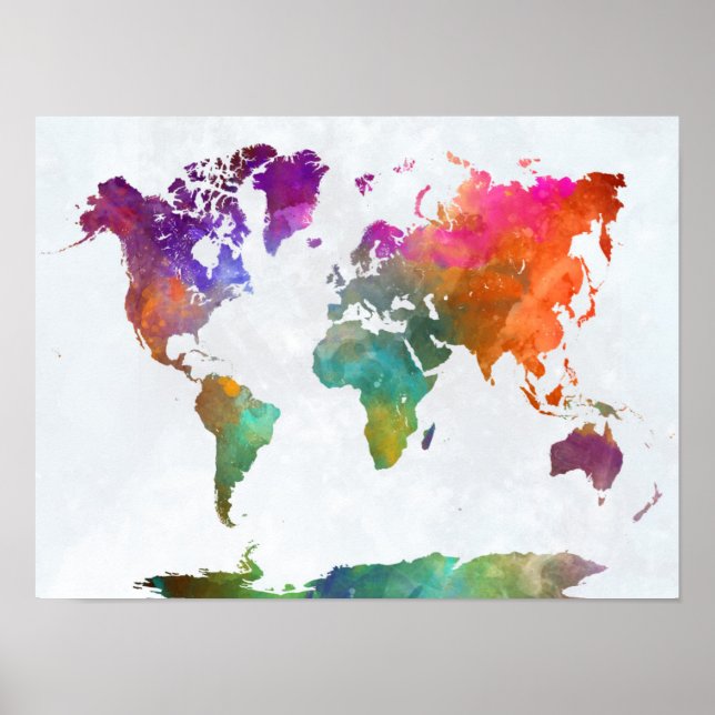 Poster Mapa Mundial da Aquarela (Frente)