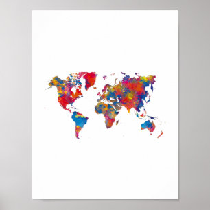 Poster Mapa mundial da aquarela