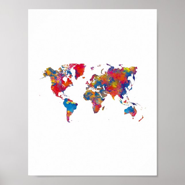 Poster Mapa mundial da aquarela (Frente)