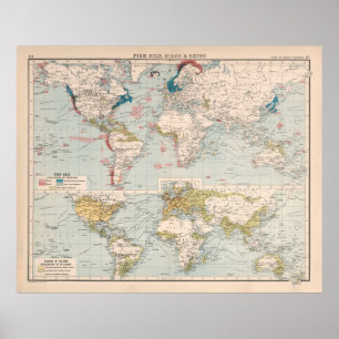 Poster Mapa Mundial da Baleia (1907)