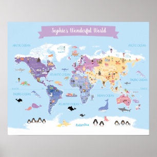 Poster Mapa Mundial das Crianças Adoráveis com Ilustraçõe
