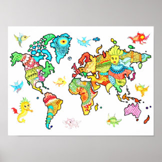 Poster Mapa Mundial das Crianças de Arte de Muro