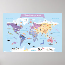 Poster Mapa Mundial das Crianças Doce com Ilustrações